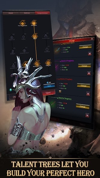 Talent tree and hero development screen